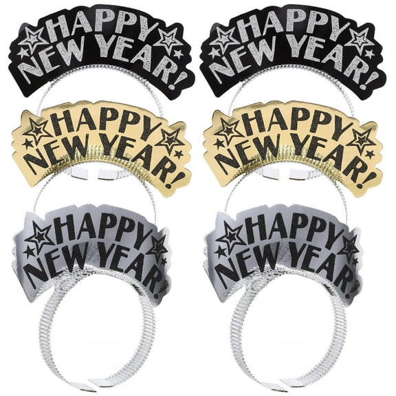 Luxshiny 6Pcs New Year Eve Party Headbands Black Plated Gold Celebration Tiaras with Elegant Packaging for Festive Occasions