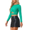thumbnail image 4 of INSPIRE CHIC Women's Glitter Top Twist Fitted Long Sleeve Cutout Party Cropped Sparkly Tops XL Light Green, 4 of 5