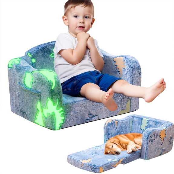 MIERES 2-in-1 Toddler Couch Glow in The Dark Baby Floor Bed Foldable Toddler Chair Kids Sofa for playroom Convertible Sofa to Lounger
