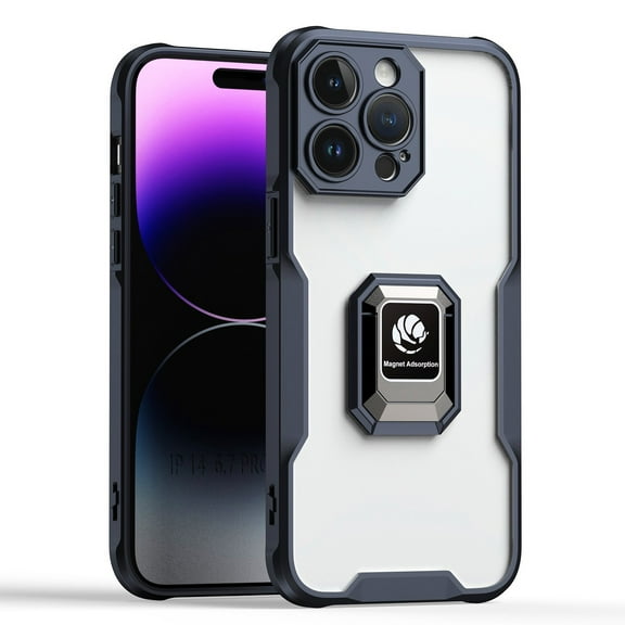 Feishell Clear Cover for iPhone 13 Pro Max,with Ring Holder,Drop Protection Built-in Metal Plate Support Magnetic Car Mount Soft TPU Bumper Frame Transprent Premium Acrylic Slim Phone Case,Black