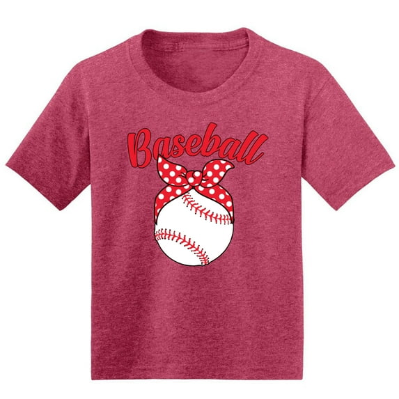 Wild Bobby, Cute Baseball Ribbon Gift Sports Girls Graphic Youth T-Shirt, Vintage Heather Red, Large