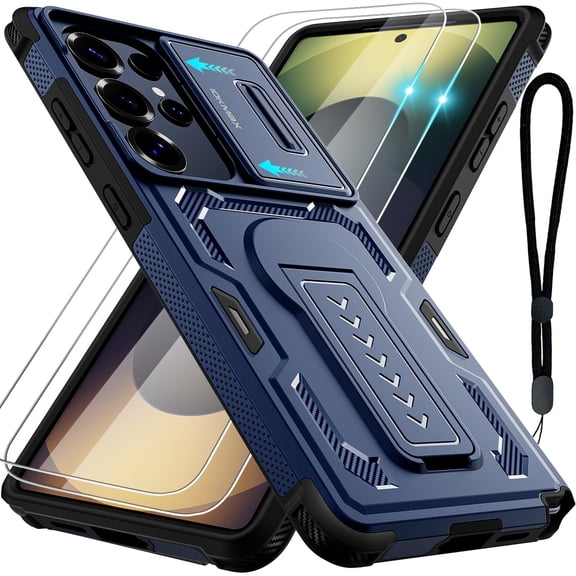 for Samsung Galaxy S25 Ultra Case with 2*Screen Protector, Slide Camera Cover, Kickstand, Lanyard Strap, Military Grade Shockproof Protective Heavy Duty Non-Slip for S25 Ultra Case-6.9'', Blue