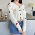 thumbnail image 3 of ZECATL Cardigan Court à Manches Longues Style Preppy des Années 90 avec Broderie de Cerises et Boutons pour Femmes, 3 of 8