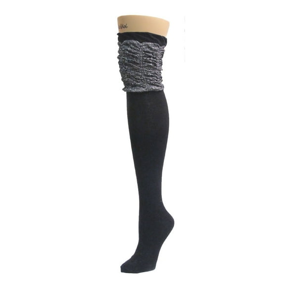 MeMoi Glitzy Cap Cotton Blend Over The Knee Sock - Womens - Female, One Size, Black