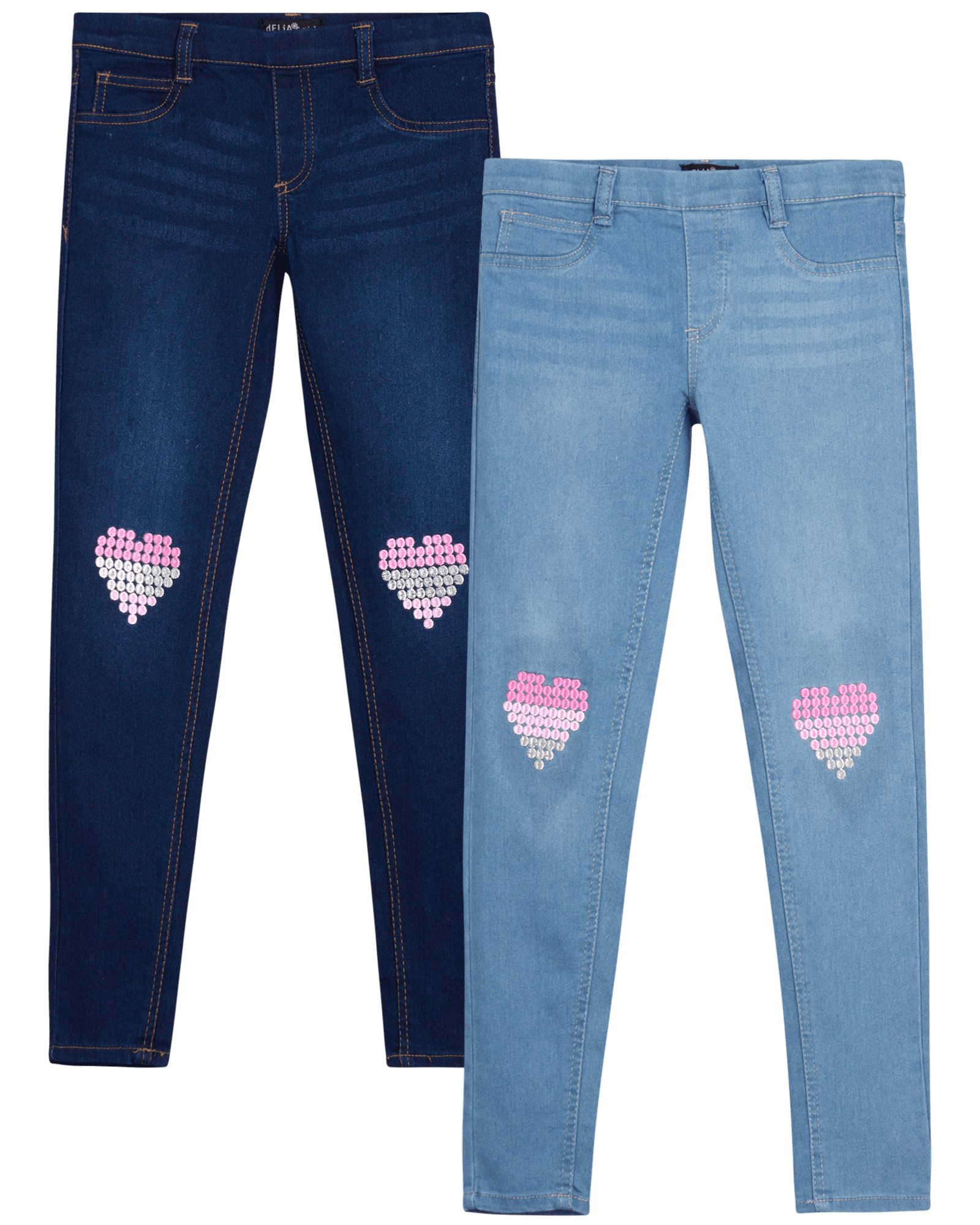 dELiAs Girls’ Super Stretch Denim Jegging Jeans with Critter Embroidery 2 Pack 