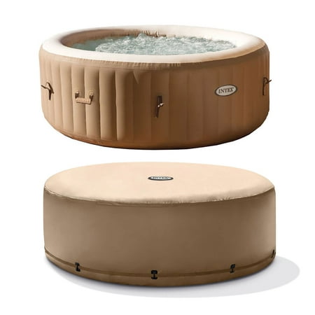 Intex Purespa 4 Person Tan Inflatable Bubble Jet Spa Portable Hot Tub With Cover