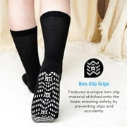 AMITOFO Non-Binding Diabetic Socks for Men and Women, 4 Pairs Loose Fit Cotton Crew Socks with Anti-Slip Grips,Comfort and Safe Gripper Socks for Elderly,Black