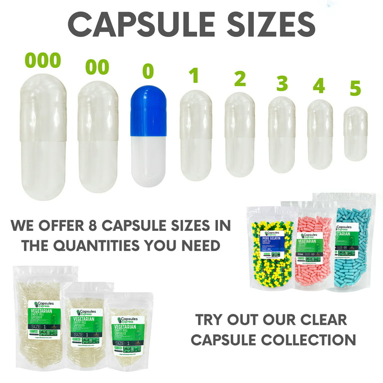 Capsules Express- Size 0 Blue and White Empty Vegan Capsules -  Vegetarian/Vegetable Pill Capsule - DIY Powder Filling (10000)