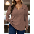thumbnail image 3 of NISVIYA Oversized Workout Shirts for Women Casual Solid Color Tops Fashion Ribbed Blouses Basic Classic Lapel V Neck Sweaters, 3 of 5