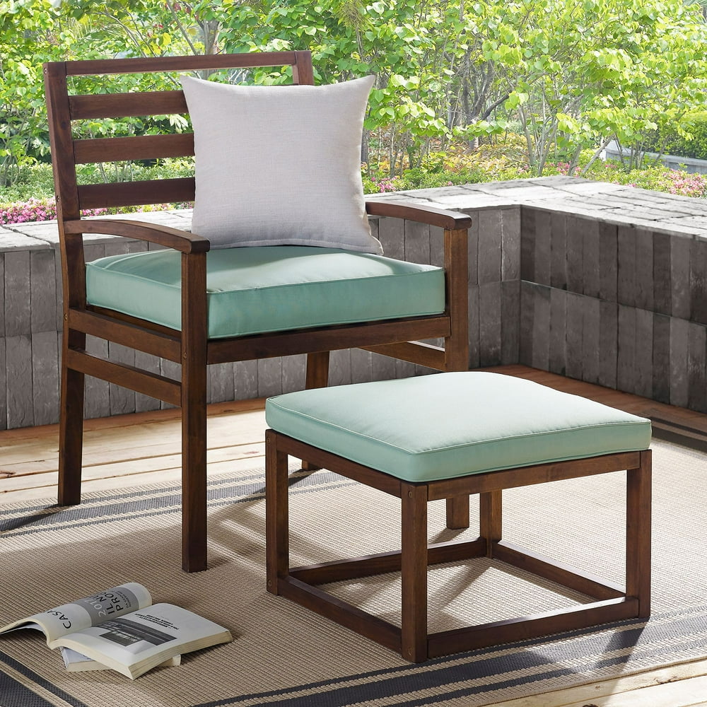Manor Park Acacia Wood Outdoor Patio Chair & Pull Out Ottoman Dark