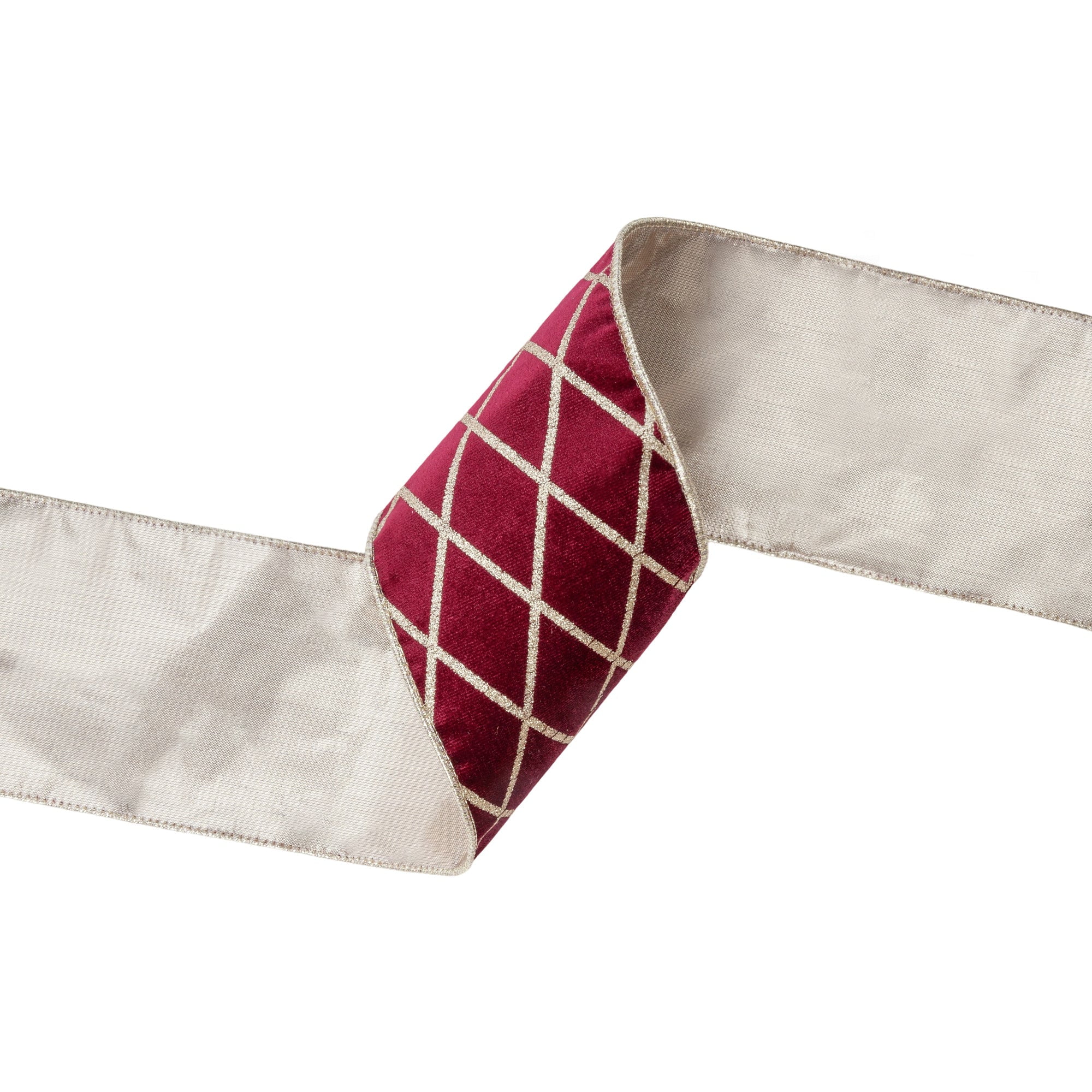 LaRibbons 4" Wired Velvet Ribbon, Burgandy with Glittered Diamond, 10 Yard Roll