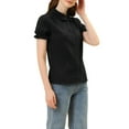 thumbnail image 4 of MODA NOVA Juniors Cotton Frilled Top Turndown Collar Solid Blouse Black S, 4 of 6