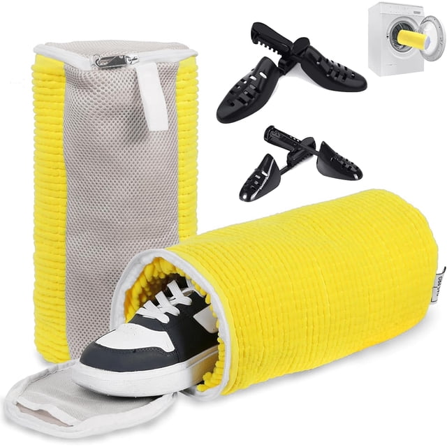 Bolsa para Lavar Zapatos, 2 Bolsa para Lavar Tenis en Lavra con 2 Pares de Hormas para Zapatos, para Limpiar Calz Deportivo, Tenis, Baloncesto (Amarillo)