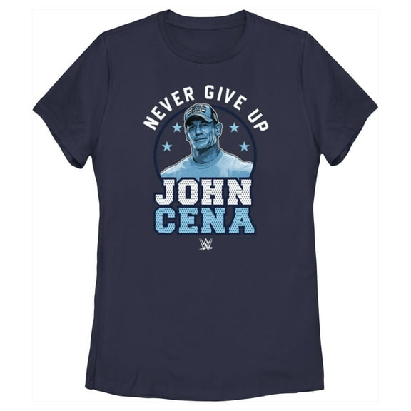 Women's WWE John Cena Never Give Up Blue Logo  Graphic Tee Navy Blue X Large