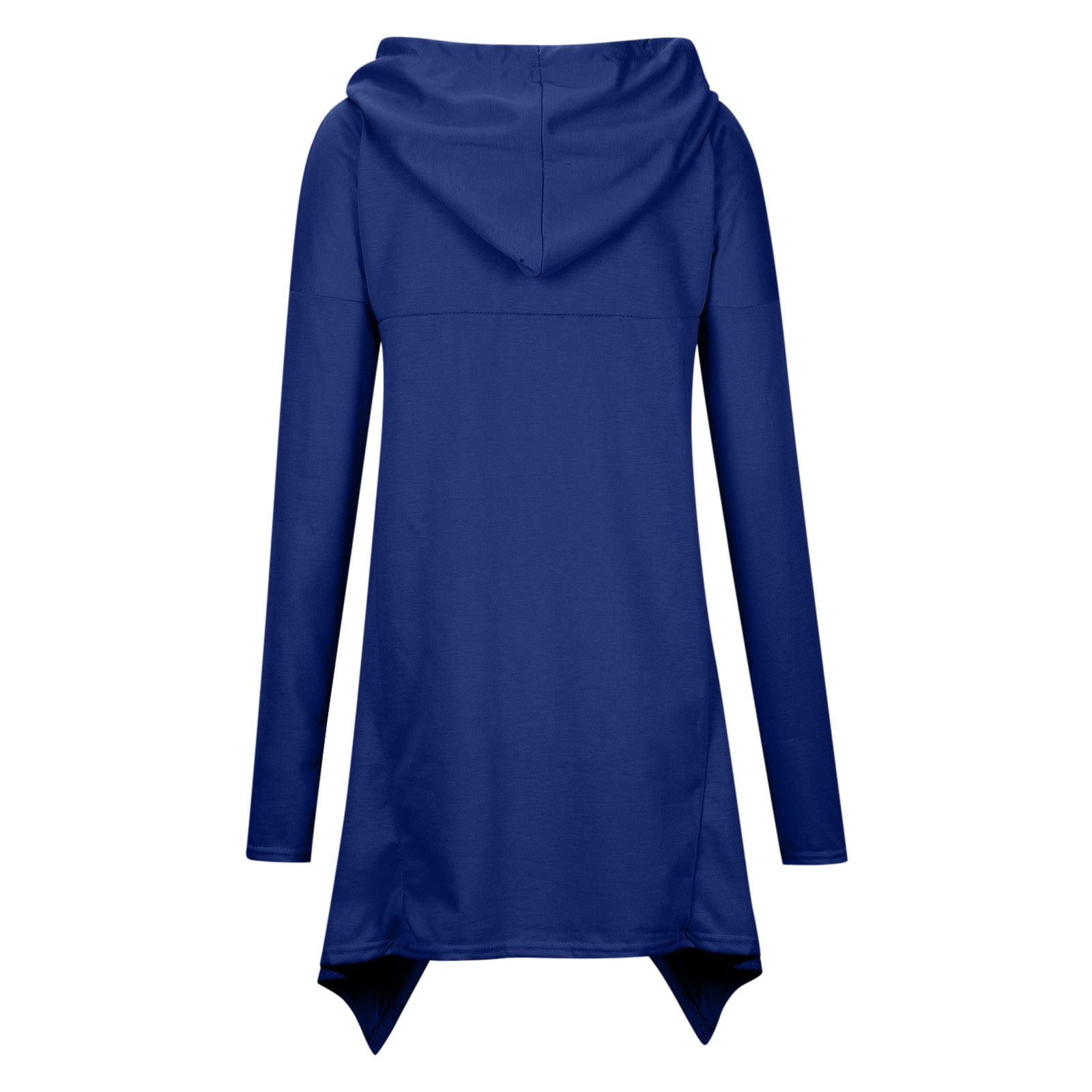 Womens Retro Long Hoodie Asymmetrical High Low Hem Full Sleeve Cowl Hooded Neck Drawstring Loose Sweatshirt Outwear (3X-Large, Blue)