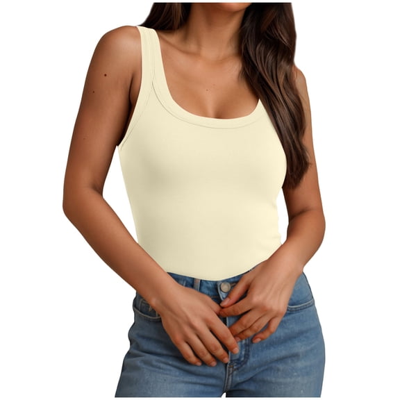 GEWSEY Women's Sleeveless Tank Top Form Fitting Scoop Neck Ribbed Knit Basic Cami Shirts Yellow, S