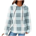 thumbnail image 2 of Lovskoo Women's Drawstring Sweatshirt Plaid Printed Long Sleeve Hooded Pullover Tops with Pockets Light Blue, 2 of 6