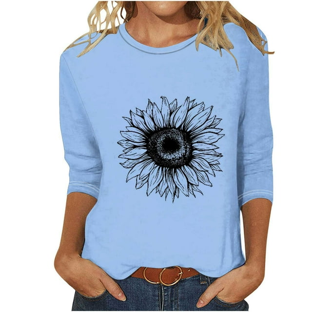 Birdeem Blouse pour Femmes T-Shirt Imprimé Mode Manches 3/4 Blouse Col Rond Hauts Décontractés