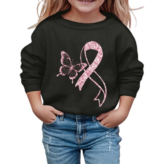 Hpapadks Crewneck Sweatshirts Kids Breast Cancer Graphic Crewneck Long Sleeve Pullover Sweatshirt Black 11-12 Years