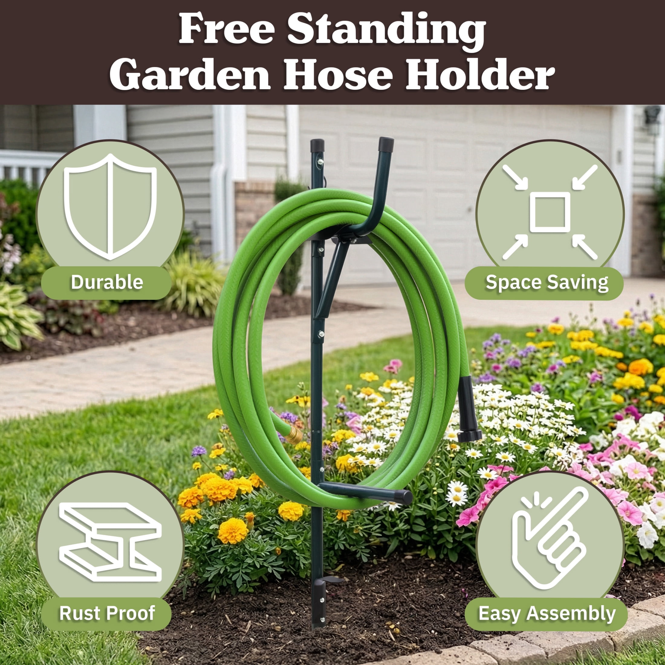 Pure Garden Water Hose Stand - Garden Hose Holder Freestanding Reel for 65.6ft of Hosing