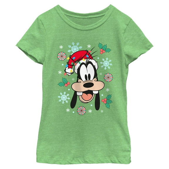 Girls Mickey & Friends Christmas Hat Ornaments Goofy Portrait T Shirt