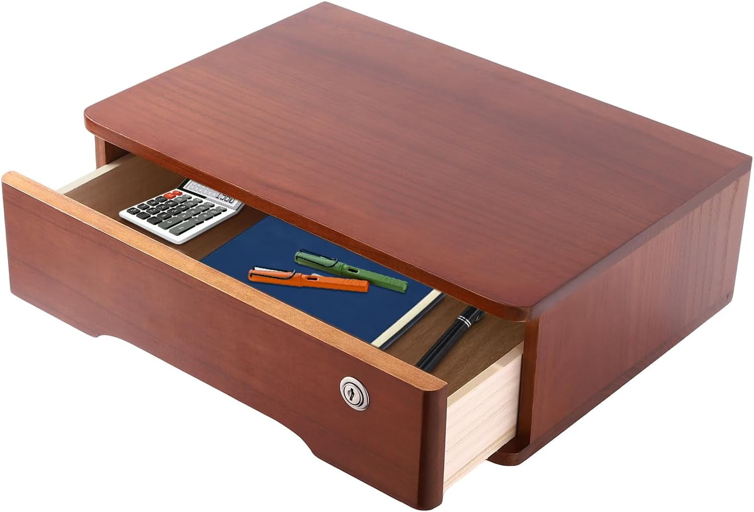 Miumaeov Wooden Desktop Storage Box with Lockable Drawers Office Supplies Drawer Organizer Receipt File Organizer Flat File Cabinet