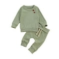 thumbnail image 2 of Infant Baby Boy Girl Fall Winter Clothes Solid Cotton Pullover Sweatshirt Top Drawstring Pants Outfit Set, 2 of 6