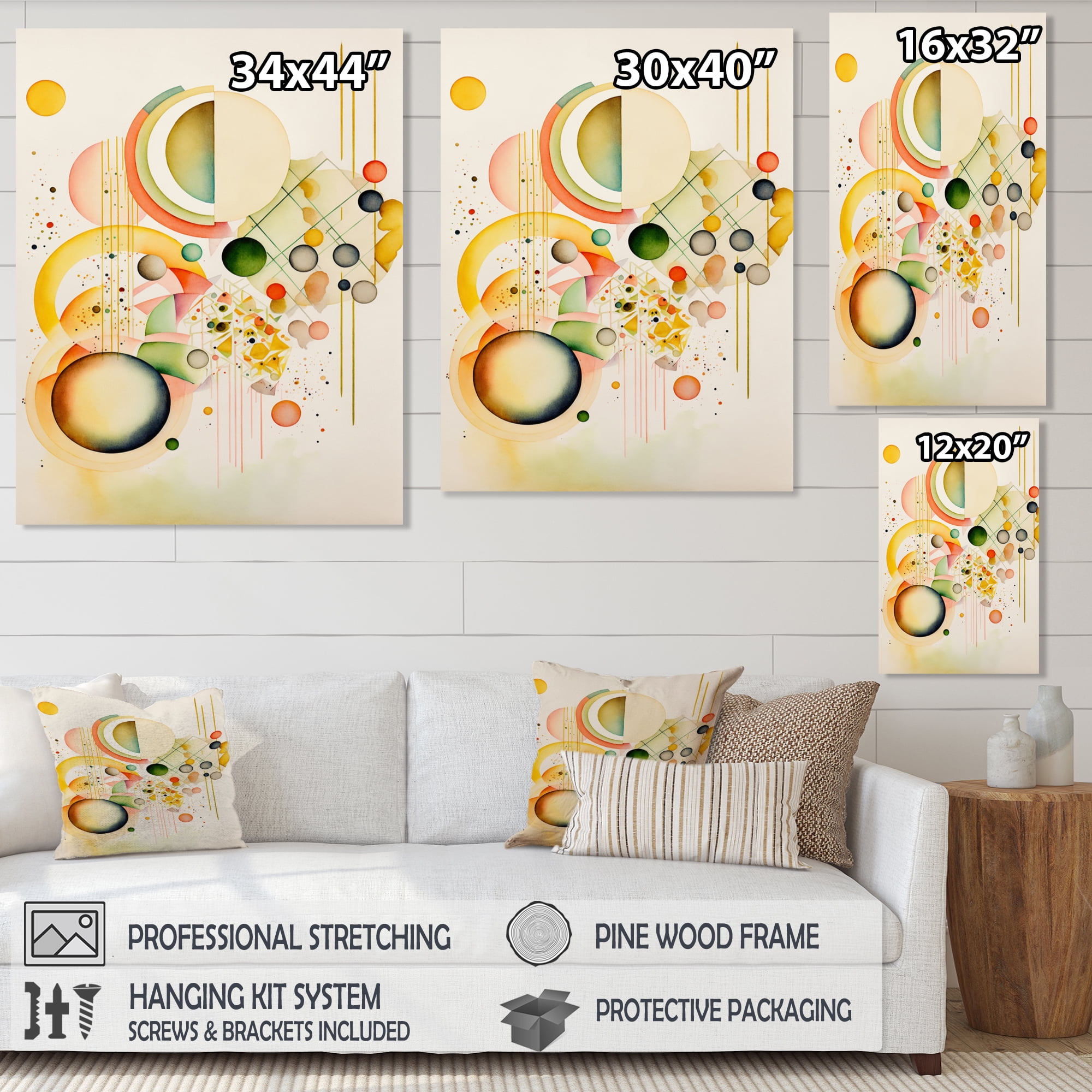 Designart Yellow Multi Shape Abstract VII Canvas Wall Art