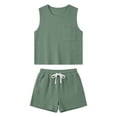 thumbnail image 4 of FINALGANG Womens Waffle Knit Two Piece Outfit Crew Neck Sleeveless Tank Top With Pocket Drawstring Waist Shorts Casual Matching Set For Loungewear Daily Wear Leisure Set, 4 of 4