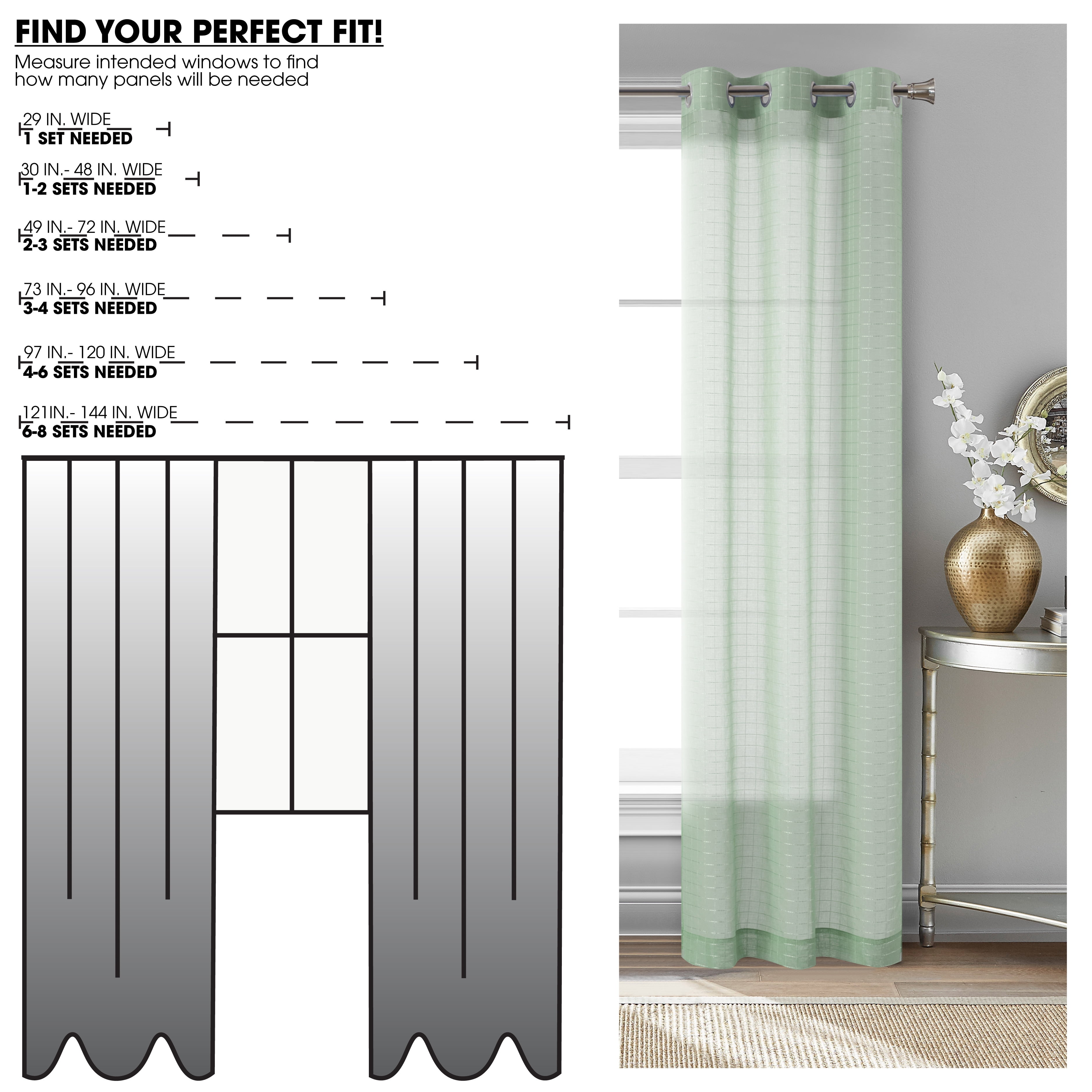Mainstays Windowpane Sheer Curtain Panel Pair, Set of 2,Soft Sea, 38" W x 95" L