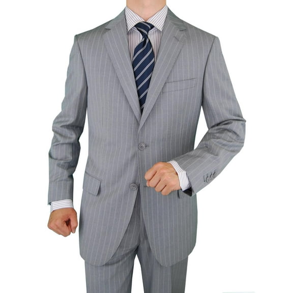 DTI GV Executive Italian Men's Suit Wool Two Button 2 Piece Jacket Pants Stripe Gray