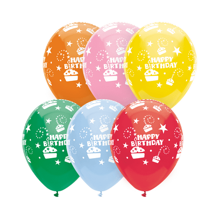 Way to Celebrate 12" Assorted Happy Birthday Latex Balloons, 8 Count Bag, For All Ages