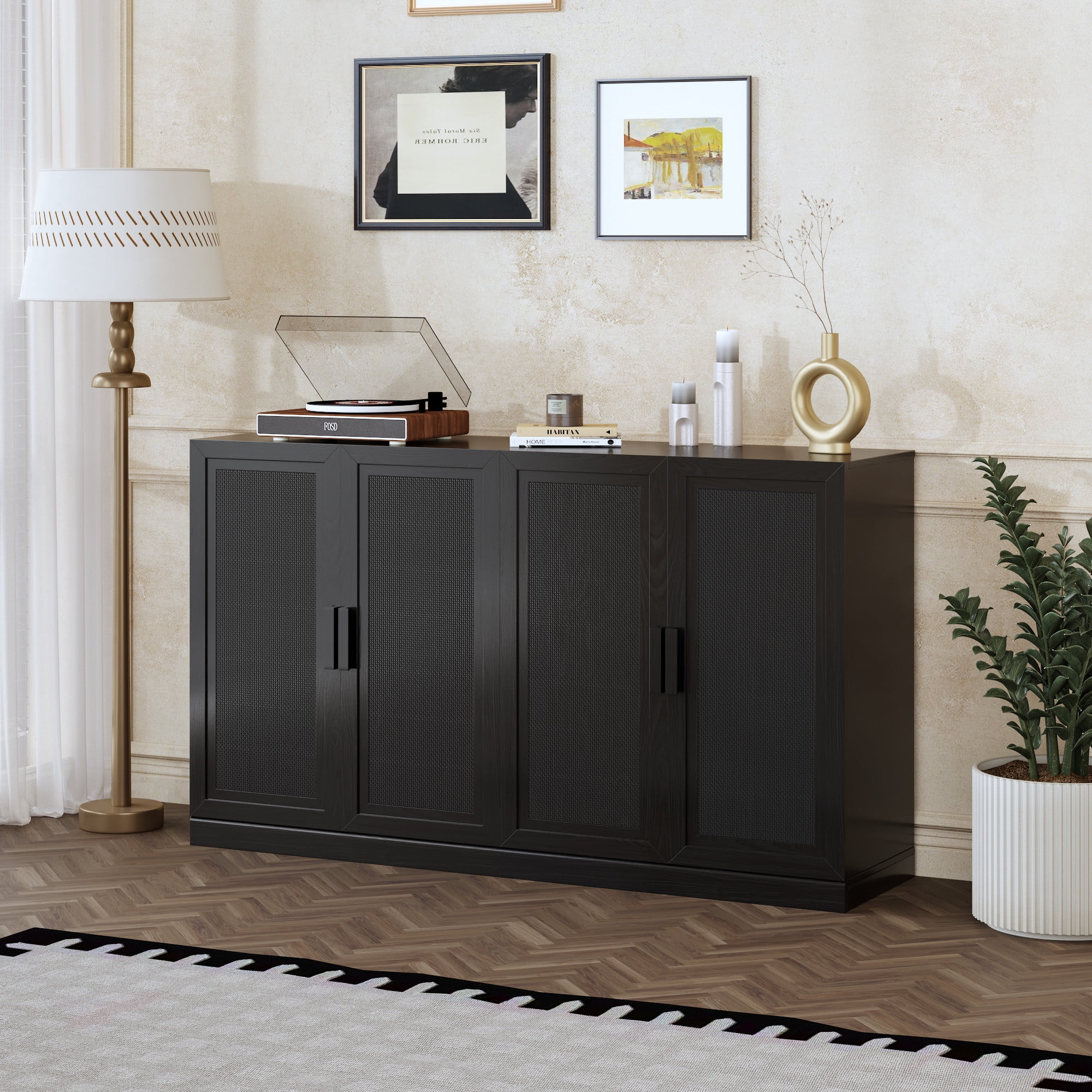 MAYEERTY Entryway Storage Cabinet Set of 4 Wood Accent Cabinet for Living Room,Black