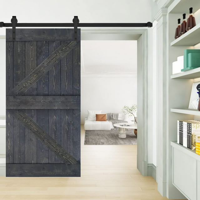 K Style Series Finished DIY Solid Wood Sliding Barn Door Slab(Hardware Kit NOT Included) (42in. x 84in., Carbon Gray)
