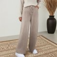 thumbnail image 2 of Women's Fashionable Solid Color Drawstring Pocket High Waist Casual Straight Leg Pants for Daily Wear and Office Comfort,Khaki,S, 2 of 3