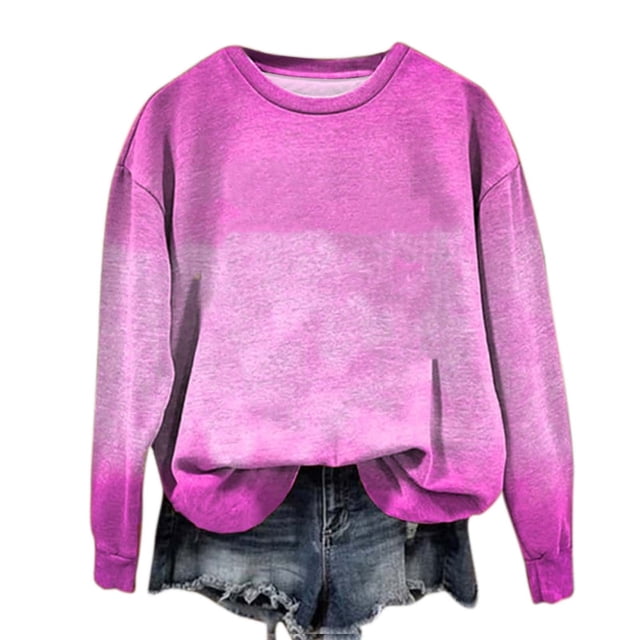 Pisexur Chandail en Molleton pour Femmes Dégradé Col Rond Chandail en Molleton Ample Surdimensionné Automne Mode Décontracté Chandail-Over Manches Longues pour Femmes