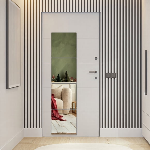 OUNONA 4Pcs Flexible Plated Silver Acrylic Mirror Stickers for Walls Doors with Easy Self Adhesive Back