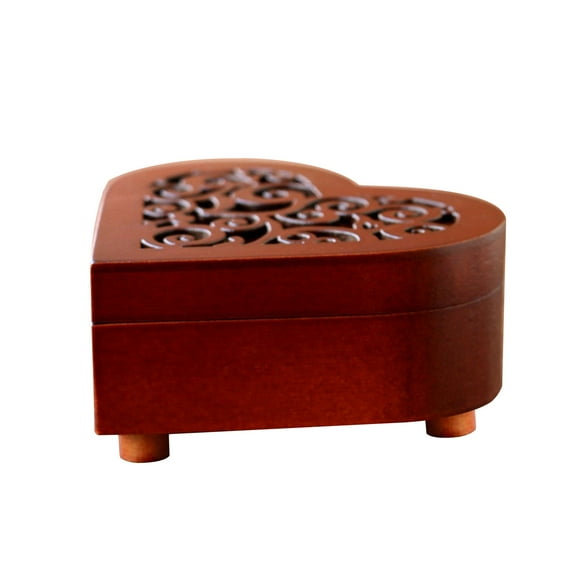 Cheapark Heart Shaped Vintage Carved Wooden Windup Music Box Engraved Keepsake Ornament for Mom Mother's Day Jewelry Gift