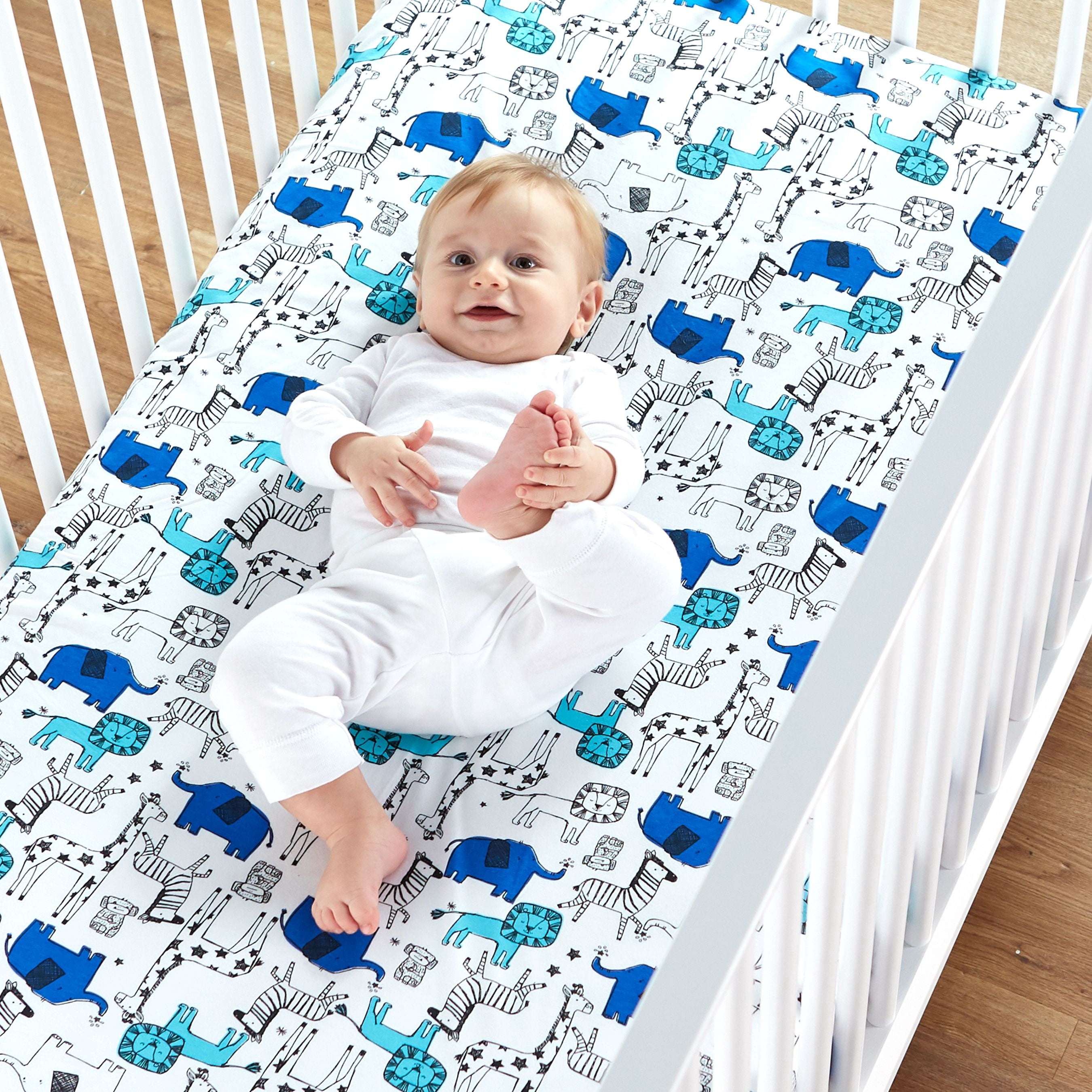Little Star Organic 100% Pure Organic Cotton Fitted Jersey Knit Crib Sheets, 2 Pk, Modern Safari