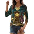 thumbnail image 4 of JoveMarine Halloween Shirts for Women, 3/4 Sleeve Crew Neck with Moon Bat Print, Loose Fit Fall Graphic Tee,Green S, 4 of 7