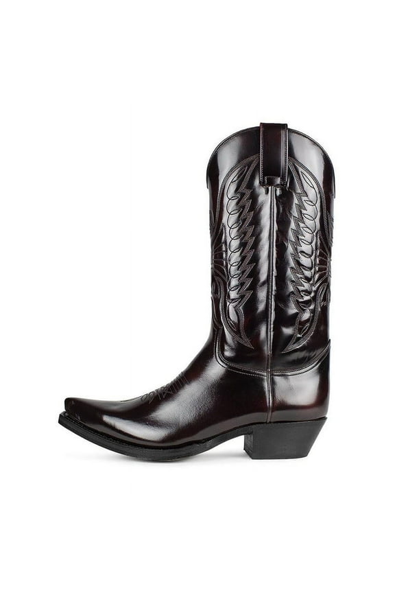 Western Men's Boots with Classic Embroidered Cowboy Boots for Men Retro Slip Resistant Pointed Toe Chunky Heel Mid Calf Pull On Boots