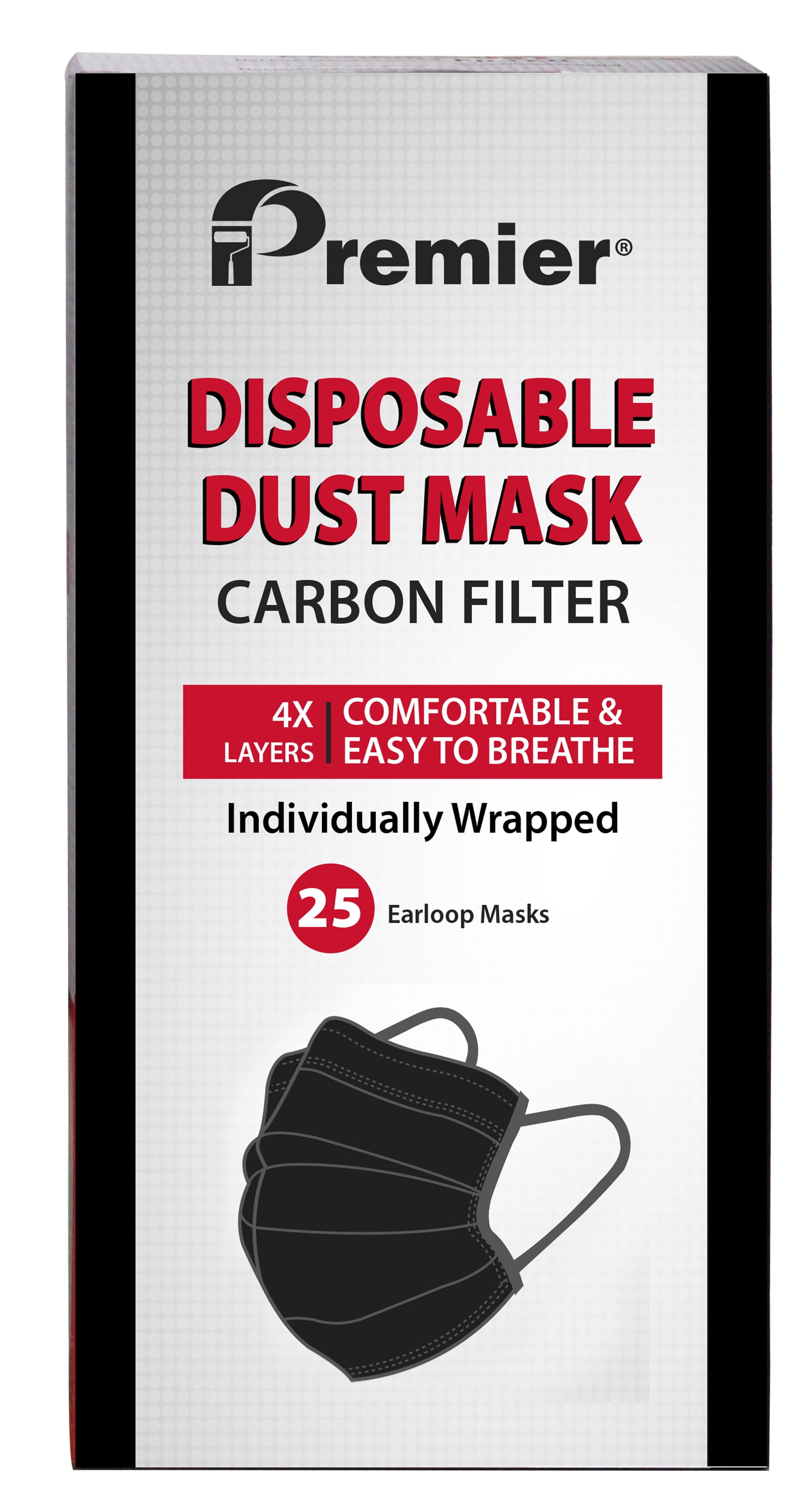 Premier Paint Roller Dust Face Mask 4-Layer Carbon Filter (Black) (25 Pack)