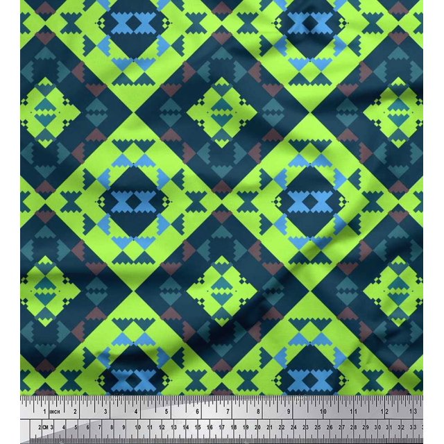Soimoi Green Modal Satin Fabric Check & Geometric Decor Fabric Printed Yard 42 Inch Wide