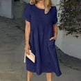 thumbnail image 1 of SMihono Robe Maxi Bohème d'Été pour Femmes Grande Taille Mode Féminine Manches Courtes Col Rond Poche Robe Longue Rétro Plage Robe d'Été, 1 of 5