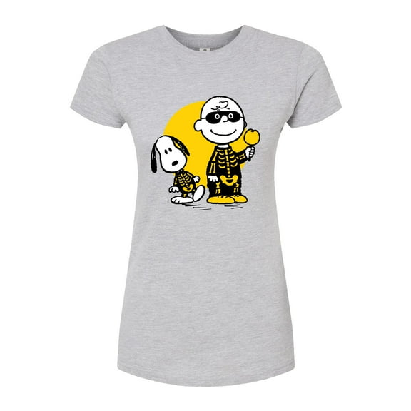Peanuts - Charlie And Snoopy Skeleton - Juniors Fitted Graphic T-Shirt
