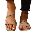 thumbnail image 2 of Domuza Women's Flat Sandals Summer Soft Lightweight Square Open Toe Slides Beach Vacation Pool Casual Home Shower Slipper Camel 9（EU-42）, 2 of 7