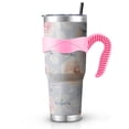 thumbnail image 2 of 40 Oz Pink White Penony Flower Blossom Tumbler with Handle and Silicone Straws,Pioneer Double Wall Vacuum Insulated Stainless Steel Travel Mug Leak-Proof Coffee Cup on Screw Lid and Straw Pink, 2 of 2