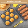 thumbnail image 5 of Set of 6 Hamburger Bun Pans for Baking - 4/8/9-Cup Silicone Burger Bun Pans with Brush, Spatula, and Grab Glove | Nonstick Perforated Baking Pans, Rectangular Loaf Molds, Dishwasher Microwave Safe, 5 of 6