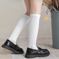 thumbnail image 6 of fnnxnal Girls Knee High Preppy Cotton Ribbed Socks for School Uniform, Soft Breathable Stretchy Solid White for Kids,Size 35, 6 of 6
