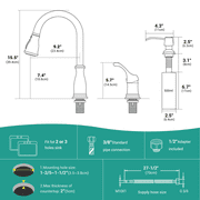 APPASO 3 Hole Kitchen Faucet with Pull Down Sprayer, Brushed Nickel High Arc Sink Faucet